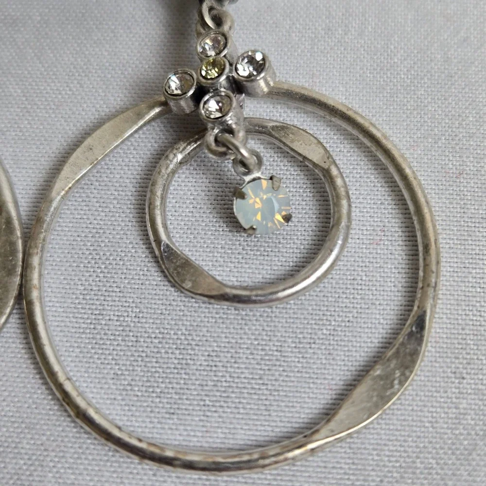 2 Pair Bohm Dangle/Drop Hoop Earrings, Silver‎ Tone, New